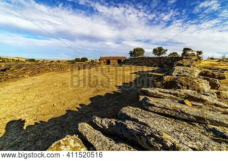 Corral For Animals In The Countryside, Rustic Scene And Ancient Construction.