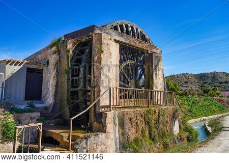 Ancient Arabic Mill, Water Noria At Abaran Village In Murcia Region, Spain Europe. Ruta De Las Noria