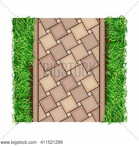 Walkway Or Pavement Of Flagstone As Outdoor Floor Covering And Landscape Design Vector Illustration