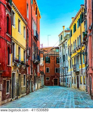 Small square in Venice without any people during italian lockdown crisis COVID-19, Italy