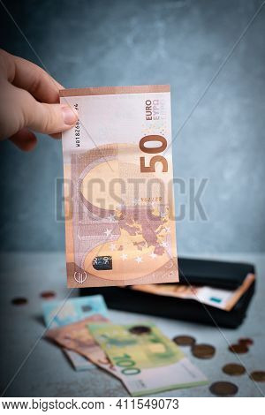 Euro Money: Closeup Of Banknotes And Coins.