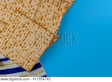 Traditional Symbols Of Jewish Holiday Matzo With Passover Bread