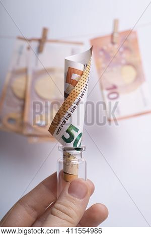 Euro Money: Closeup Of Banknotes. Business And Finance.