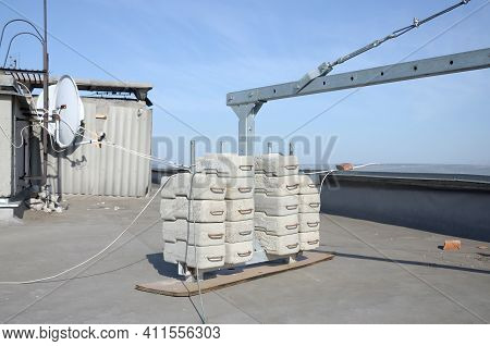 Counter Weight Or Weight Balance Concrete Blocks Or Bricks As Part Of Suspended Wire Rope Platform F