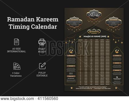 Ramadan Kareem Fasting And Prayer Time Guide, Ramadan Kareem Banner With 3d Metallic Golden Colour G