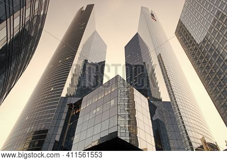 Paris, France - September 29, 2017: Modern Architecture Of La Defense. Tall Towers. Architectural De
