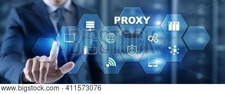 Proxy Server. Cyber Security. Concept Of Network Security On Virtual Screen
