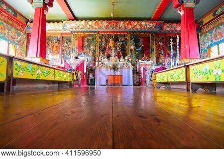 Rinchenpong, Sikkim, India - 17th October 2016 : Religious Statues Of Buddhism Reflecting On Wooden 