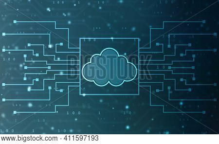 2d Illustration Of Cloud Computing, Cloud Computing Concept, Cloud Computing Data Base Technology In