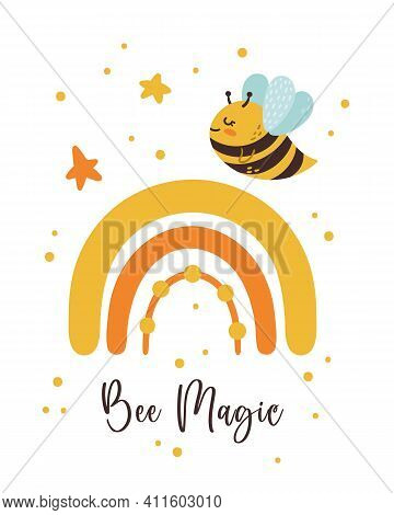 Honey Bee Nursery Poster, Kids Bumblebee Pre-made Card Or Printable Wall Art Template With Cute Bee,