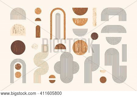 Set Of Abstract Geometric Shapes With Line And Strips. Vector Elements For Web Design, Banner, Poste