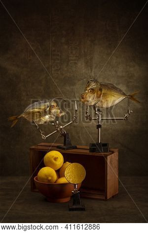 Still Life With Magnifying Glass, Lemons And Moonfish