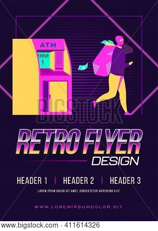 Atm Burglar Carrying Sack Of Money. Mugger In Mask With Cash, Thief, Robber, Breaking. Flat Vector I