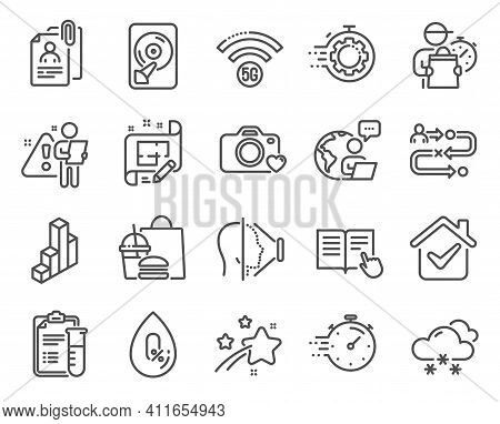 Science Icons Set. Included Icon As Face Id, Medical Analyzes, 3d Chart Signs. Interview Documents, 