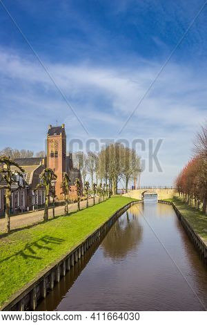Fredericus Church At The Central Canal Of Historic City Sloten, Netherlands