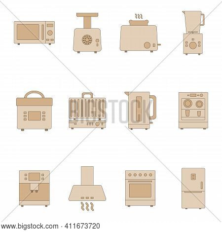 Flat Style Kitchen Appliances. Set Of Vector Icons.
