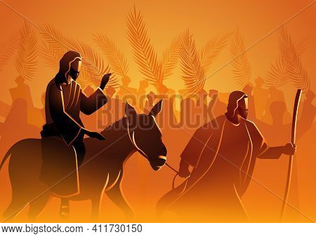 Biblical Vector Illustration Series, Jesus Comes To Jerusalem As King
