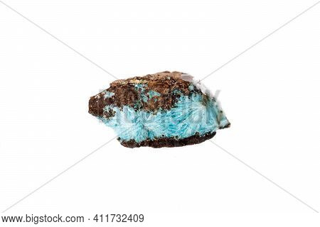Macro Mineral Aurichalcite Stone On Microcline On White Background
