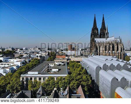Cologne City, Germany. Aerial View Of Innenstadt Part Of Altstadt District, Cologne City.