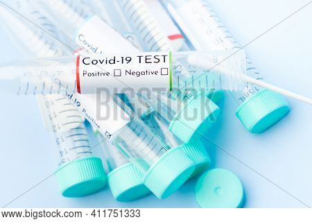 Test Tubes For Coronavirus Covis-19 Samples With Positive Results