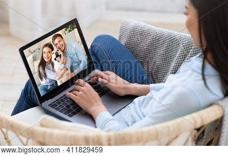 Communication With Family Remote, Using Device, Video Call Conference With Friends And New Normal Du