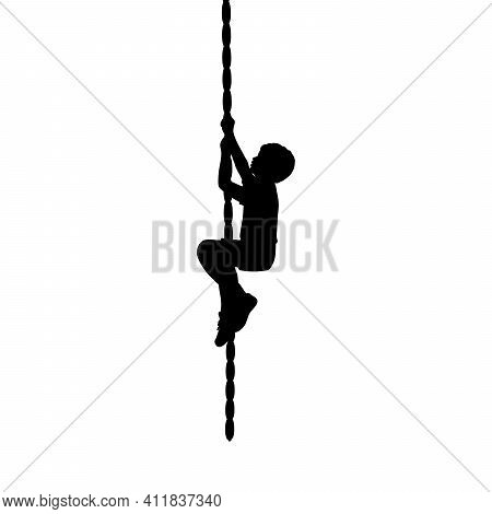 Silhouette Hild Boy Climb Up The Rope. Illustration Graphics Icon Vector