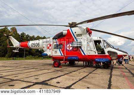 Darlowo, Poland - Aug 22, 2014: Polish Navy Pzl W-3 Sokol Rescue Helicopter On The Tarmac Of Darlowo