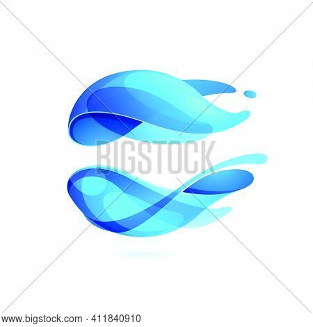Ecology Sphere Logo Made Of Twisted Blue Waves. Vector Design Template Elements For Vegan Emblem, Wa