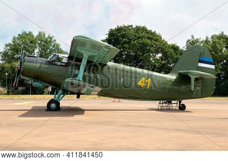Fairford, Uk - Jul 13, 2018: Lithuanian Air Force Antonov An-2 Cargo Plane On Display At Raf Fairfor