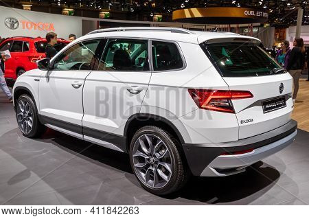Skoda Karoq Scout Car At The Paris Motor Show. France - October 3, 2018