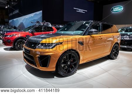 Land Rover Range Rover Car At The Brussels Autosalon Motor Show. Belgium - January 18, 2019.