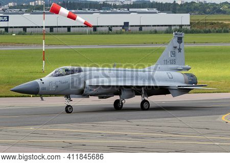 Le Bourget Paris - Jun 20, 2019: Pakistan Air Force Pac Jf-17 Thunder Fighter Jet Aircraft Taxiing T