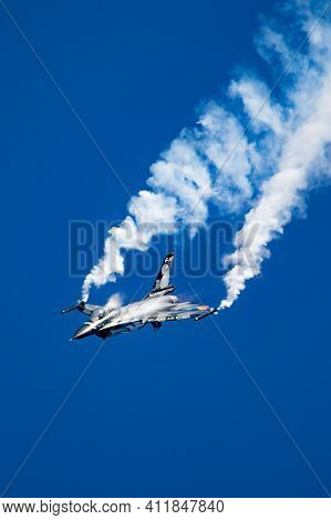 Belgian Air Force F-16 Viper Fighter Jet Performing At Kleine-brogel. Belgium - September 14, 2019