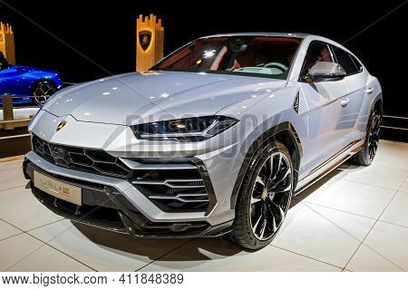 Lamborghini Urus Showcased At The Autosalon 2020 Motor Show. Brussels, Belgium - January 9, 2020.
