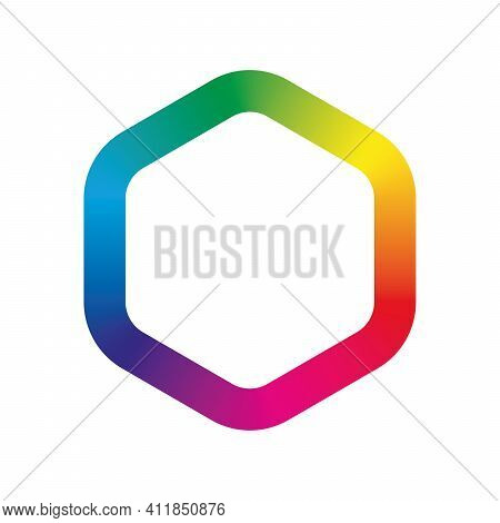 Colorful Hexgon Icon With Rounded Corners. Vector Illustration With Rainbow Light Spectrum Gradient