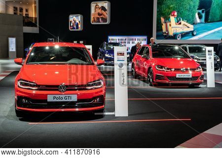 Brussels - Jan 18, 2019: New Volkswagen Polo Gti And Volkswagen Golf Gti Tcr Cars Showcased At The 9
