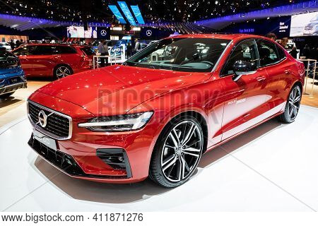 Brussels - Jan 18, 2019: New Volvo S60 Car Showcased At The Brussels Motor Show 2019 Autosalon.