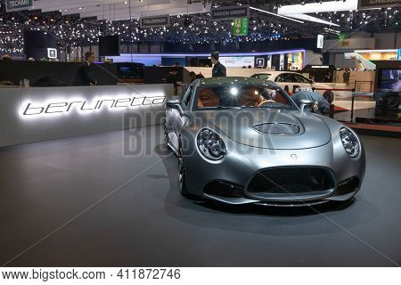 Geneva, Switzerland - March 6, 2019: Puritalia Berlinetta Car Showcased At The 89th Geneva Internati