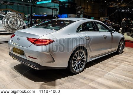 Geneva, Switzerland - March 6, 2019: Mercedes Benz Cls 350 Coupe Car Showcased At The 89th Geneva In