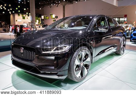 Frankfurt, Germany - Sep 11, 2019: Jaguar I-pace Electric Crossover Suv Car Showcased At The Frankfu