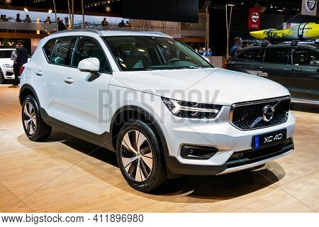 Brussels - Jan 9, 2020: New Volvo Xc40 Compact Suv Car Model Presented At The Brussels Autosalon 202