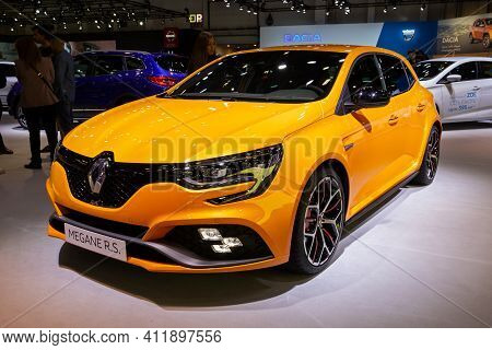 Brussels - Jan 9, 2020: New Renault Megane Rs Car Model Showcased At The Brussels Autosalon 2020 Mot