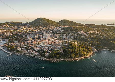 Aerial Drone Shot Of Babin Kuk Residential Hill Area In Dubrovnik In Adriatic Sea In Croatia Summer 