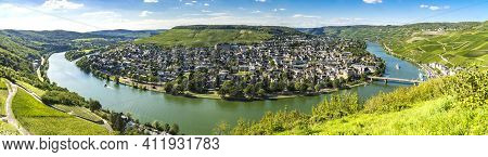 View To Beautiful Bern Kastel Kues And The River Moselle In Germany