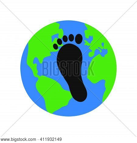 Earth Planet And Black Carbon Footprint On It. Environmental Pollution Symbol. Reducing Emissions Of
