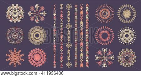 Ethnic Hand Drawn Vector Line Border Set. Boho Fashion Style Pattern. Vector Design Elements.