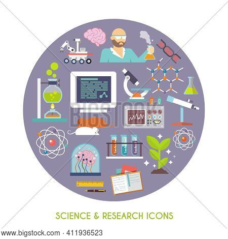 Science And Research Concept With Flat Lab Equipment Icons Set Vector Illustration