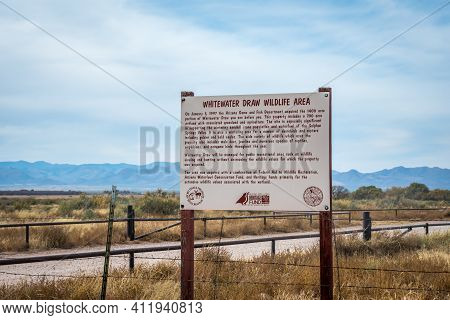An Entrance Road Going In Whitewater Draw Wildlife Area, Arizona