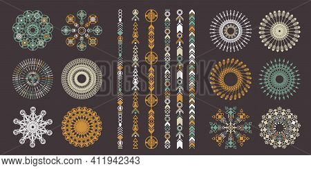 Ethnic Hand Drawn Vector Line Border Set. Boho Fashion Style Pattern. Vector Design Elements.
