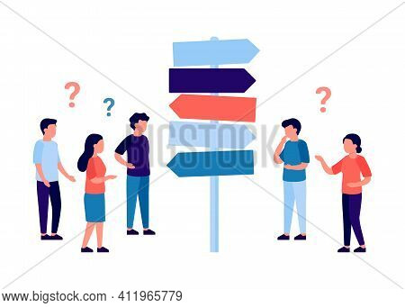 People Of Man And Woman Having Choose Direction Path, Course Moving And Development. Career Path, Ch